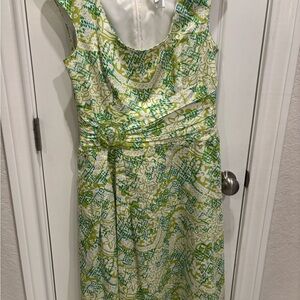 Liz Claiborne Green and White Floral Midi Dress